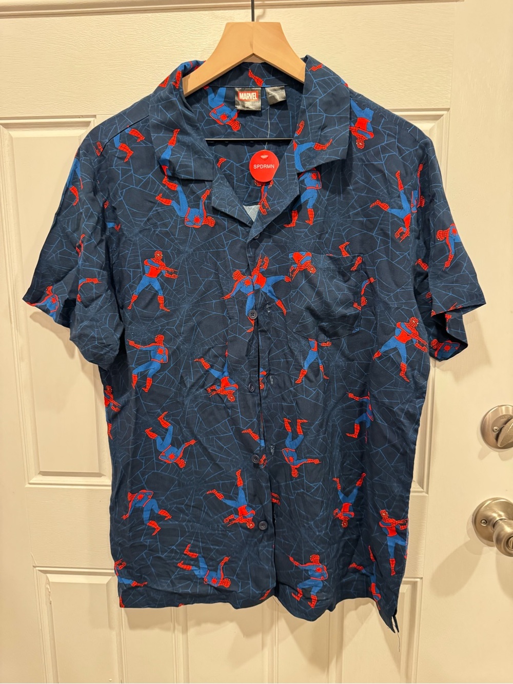 Marvel Navy Short-Sleeve Spider-Man Button-Down Shirt